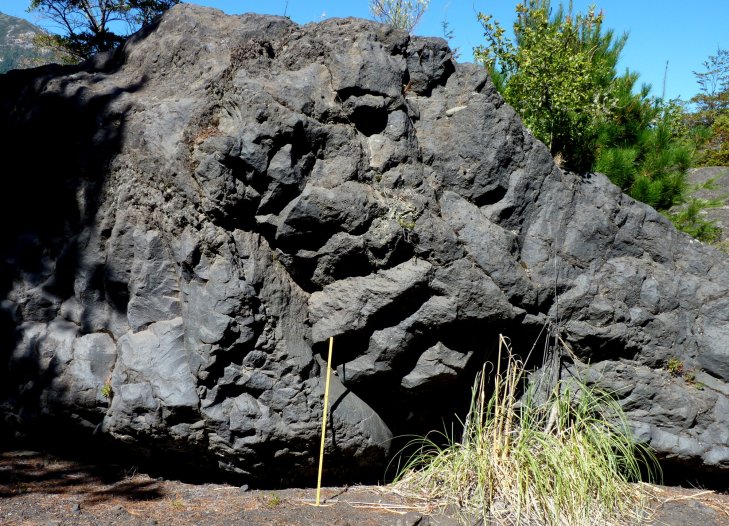 Young lava flow from Llaima showing lava-water interactions. They are a bit subtle, but the curving fractures, the glassy and compact texture, and the block-column structures require additional cooland to form. And the coolant has invaed the lava from above.
